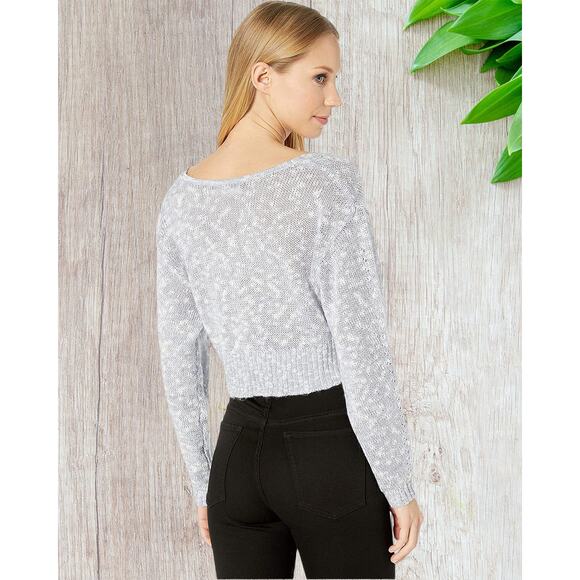 BCBGeneration Twist-Front Cropped Sweater Lavender Mist Size: M - Picture 3 of 4